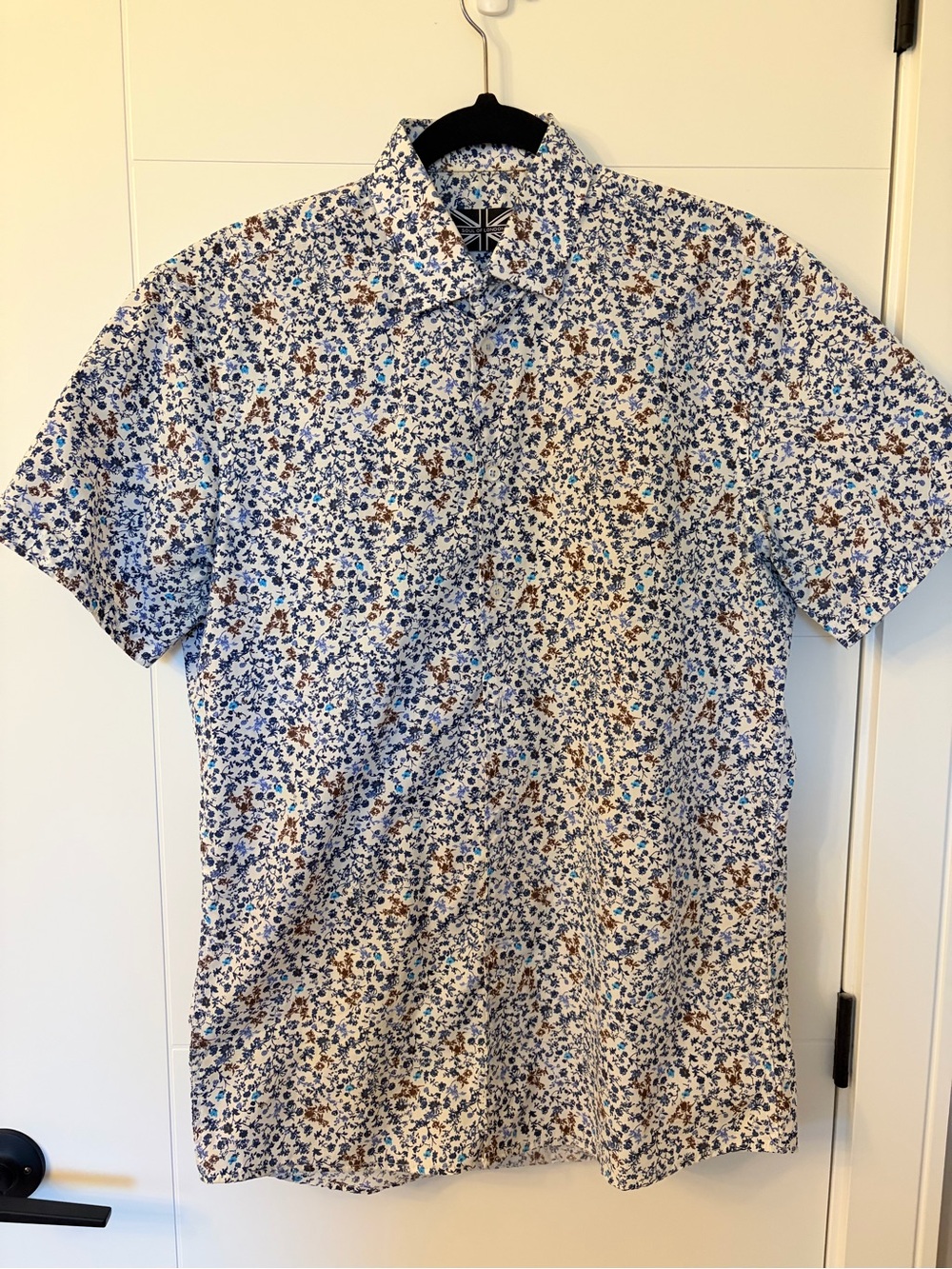 Men's Short-Sleeve Floral Button-Up Shirt - Blue/Brown